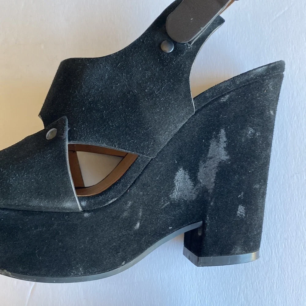 See by Chloe platform shoes open toed black suede ankle strap 36.5